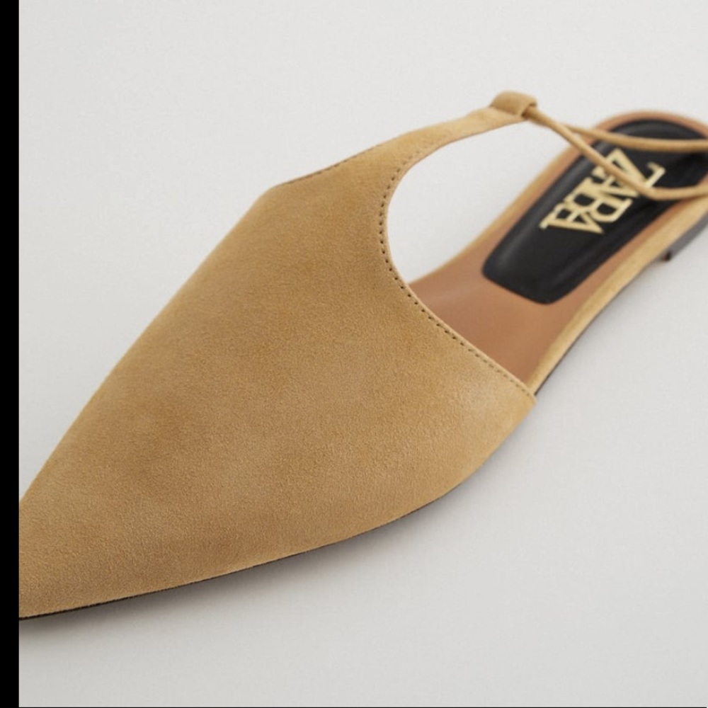 Zara tan color tied leather pointed mules - Picture 4 of 8